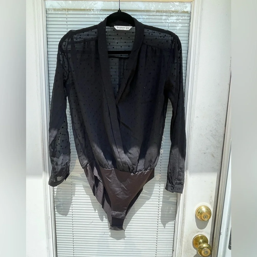 Stradivarius Sheer Black Polka Dot Bodysuit - Picture 1 of 8